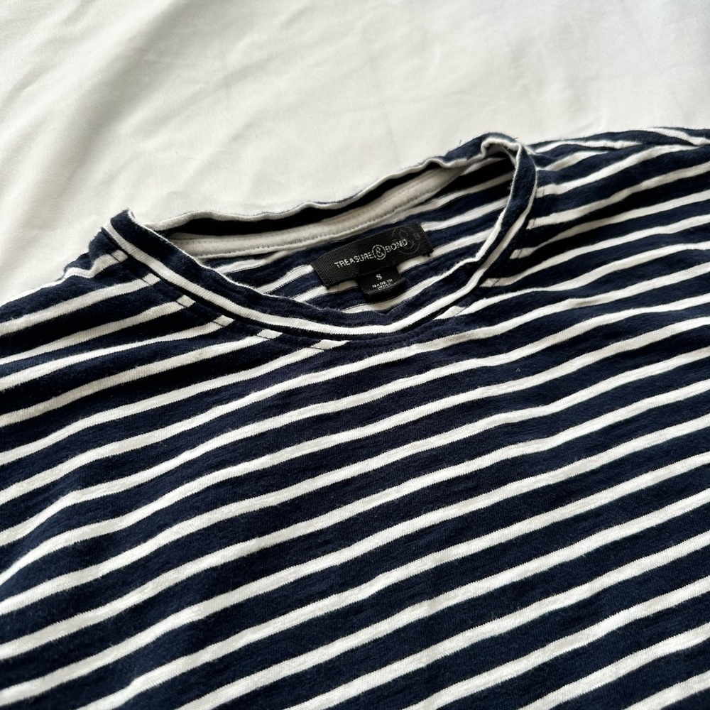 Navy Blue and White Striped T-Shirt Treasure & Bond Small